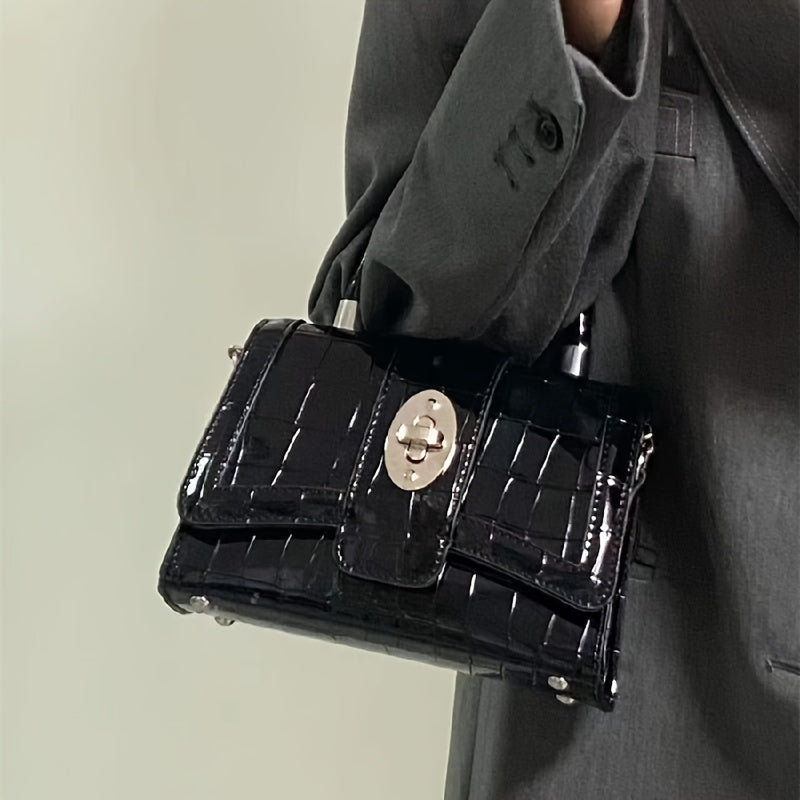 realaiot  Crocodile Pattern Crossbody Bag, Fashion PU Shoulder Bag, Women's Trendy Handbag & Purse