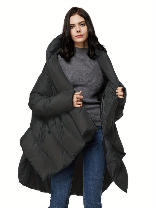 Asymmetrical Button Front Cloak Coat, Chic Long Sleeve Outwear For Fall & Winter, Women's Clothing