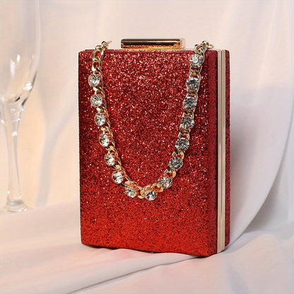 Stylish Rhinestone Evening Bag, Luxury Classic Glitter Minaudiere, Women's Trendy Elegant Jewelled Clutch & Purse