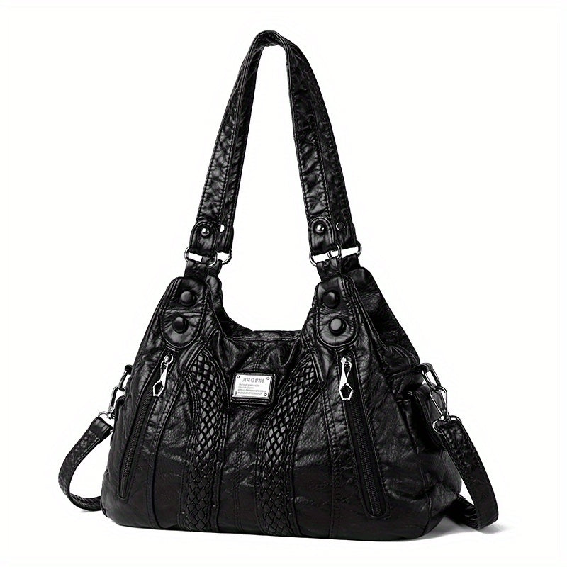 Vintage Studded Decor Shoulder Bag, Braided Detail Crossbody Bag, Women's Faux Leather Handbags Gift For Mom