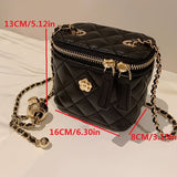 realaiot  Mini Elegant Square Shoulder Chain Bag, Flower Decor Argyle Pattern Zipper Handbag Wallet For Women
