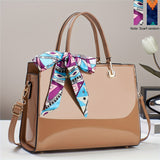 Fashion Bright PU Leather Handbag, Large Capacity Crossbody Bag, Women's Scarf Decor Satchel Purse