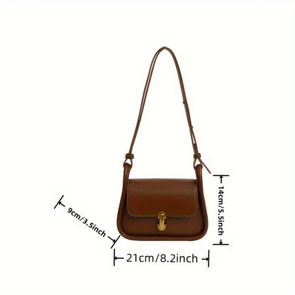 realaiot  Retro Mini Crossbody Bag, Solid Color Saddle Bag, Women's Faux Leather Shoulder Bag & Flap Purse