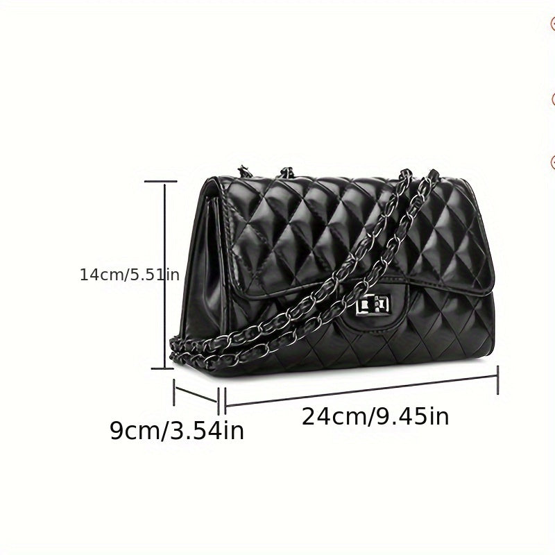 realaiot  Retro Chain Crossbody Bag, Women's Mini Shoulder Bag, Stylish Argyle Quilted Square Purse