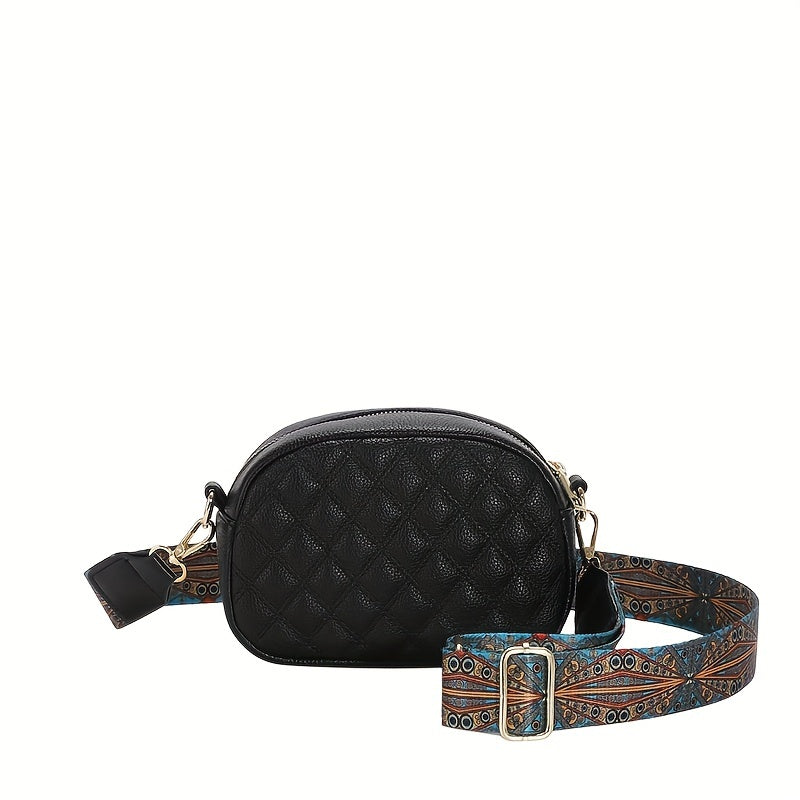 Mini Argyle Quilted Crossbody Bag, PU Leather Round Purse, Fashion Shoulder Bag For Women