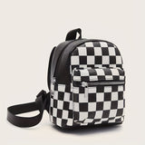 realaiot  Checkered Backpack For Women, Mini Faux Leather Daypack, Plaid Pattern Travel School Bag