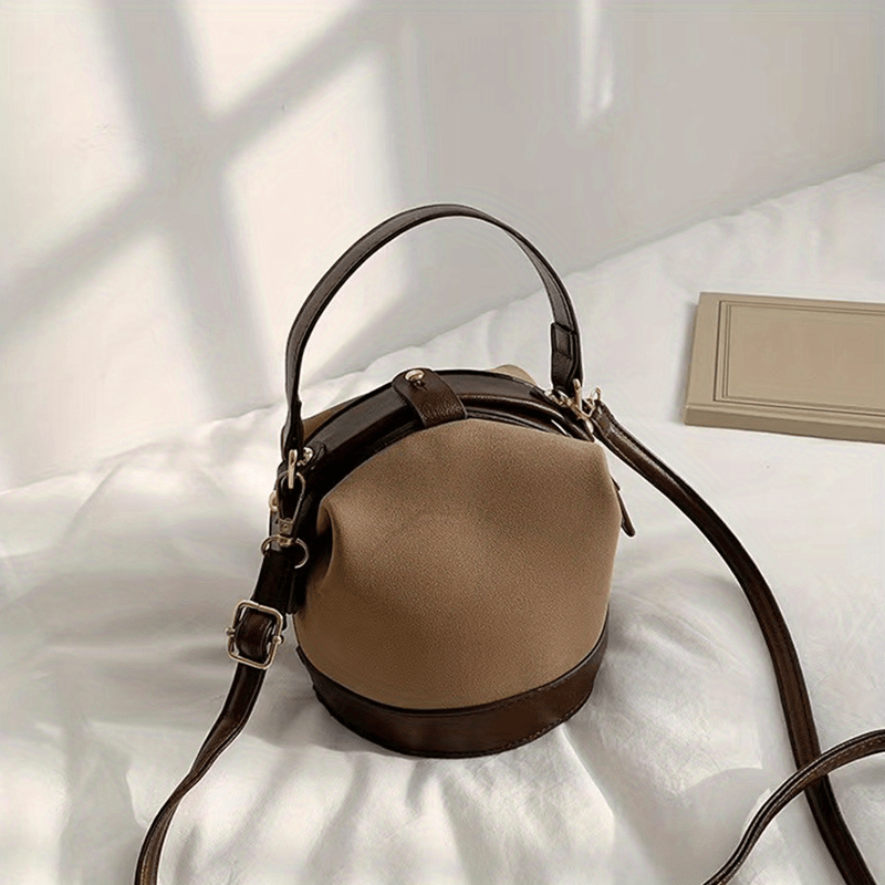 Vintage Bucket Bag, Small Stylish Crossbody Bag, Women's Fashion Snap Button Handbags