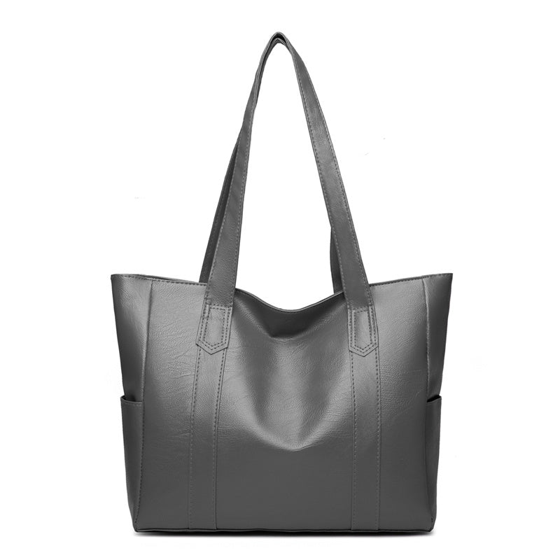 realaiot Large Capacity Solid Color Bag, Faux Leather Tote Bag, Stylish Shoulder Bag For Work