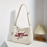 realaiot Embroidered Letter Crossbody Bag, Large Capacity Shoulder Bag, Casual Canvas Hobo Bag For School Work Travel