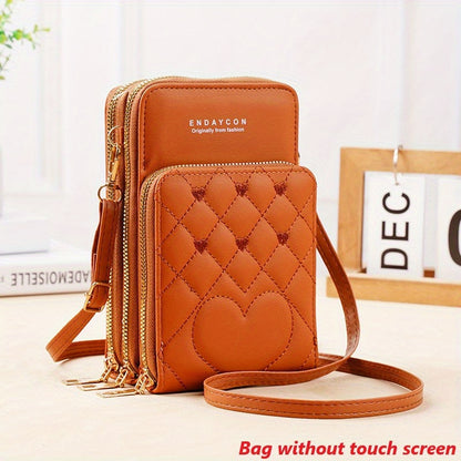 realaiot  Touch Screen Crossbody Mobile Phone Bag, Women's Zipper Around Coin Purse, Mini Multi Layer Shoulder Bag