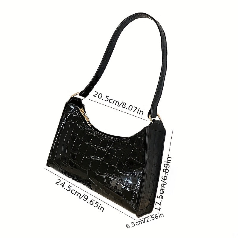 realaiot  Stylish Embossed Baguette Bag, Solid Color Shoulder Bag, Women's PU Leather Handbag