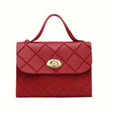 realaiot Argyle Embossed Mini Handbag, Fashion Solid Color Crossbody Bag, Women's Turn Lock Square Purse