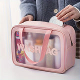 realaiot  Portable Waterproof Cosmetic Bag, Pink Large Capacity Transparent Storage Bag, Makeup  Bags, Clear Bags,Travel Toiletry Bag & Essential Accessories For Women