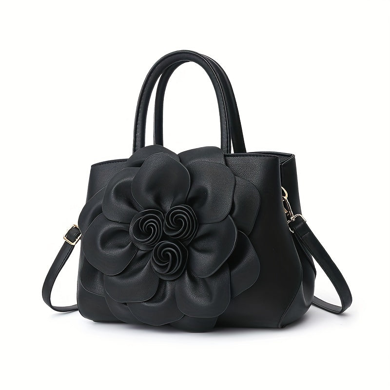 Elegant Flower Decor Tote Bag, Fashion Top Handle Satchel, Women's Casual Handbag, Shoulder Bag & Purse