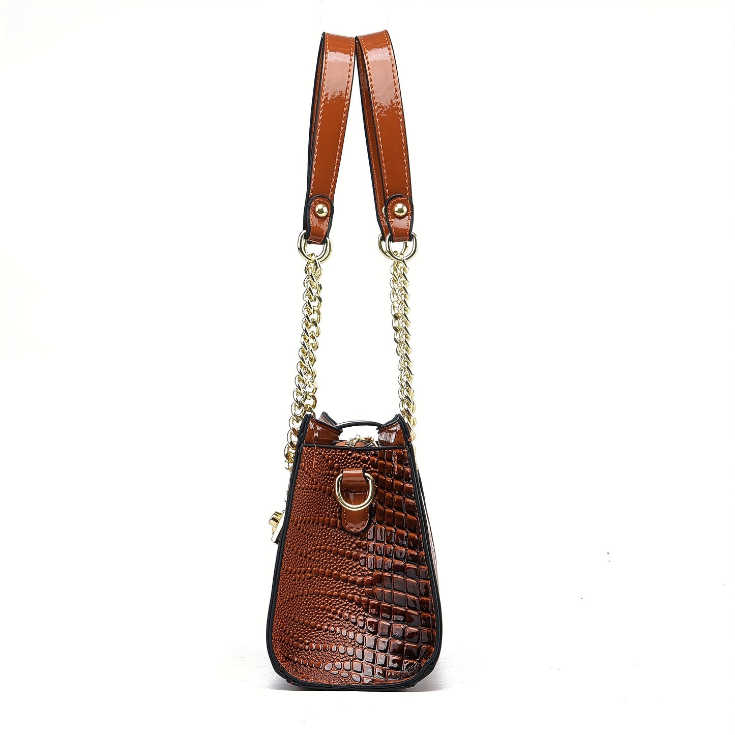 realaiot  Elegant Crocodile Pattern Shoulder Bag, Classic Solid Color Chain Purse, All-Match Retro Commuter Bag