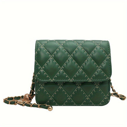 Argyle Quilted Crossbody Bag, Mini Chain Shoulder Bag, Women's PU Leather Handbag & Square Purse