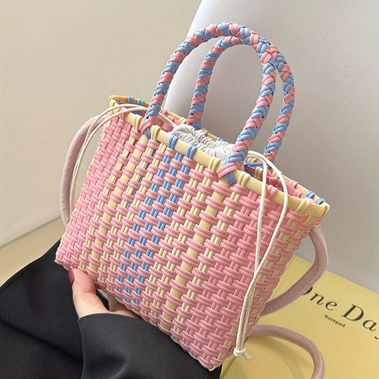 realaiotColorful Woven Handbag, Mini Drawstring Crossbody Bag, Fashion Travel Vacation Beach Bag For Women