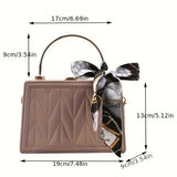 realaiot  Solid Color Square Shoulder Bag, PU Leather Versatile Handbag With Scarf Decor, Top Handle Portable Handbag