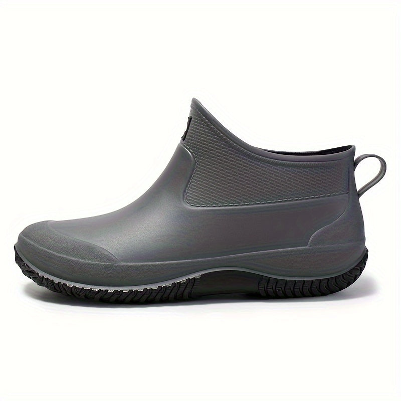 Waterproof Ankle Boots for Men - Comfy, Non-Slip, Durable, Solid Color Slip-On Shoes for Camping, Hiking, Outdoor Activities - All-Season, PVC Sole, Fabric Inner, Breathable, Easy to Clean