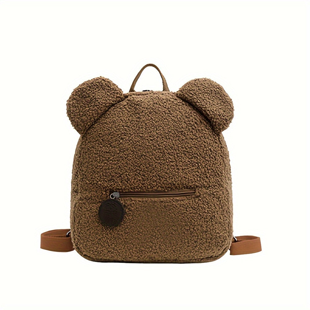 realaiot Fashion Cute Fuzzy Backpack, Kawaii Cartoon Bear Design Backpack For School And Travel (11.02*10.63*5.12) Inch