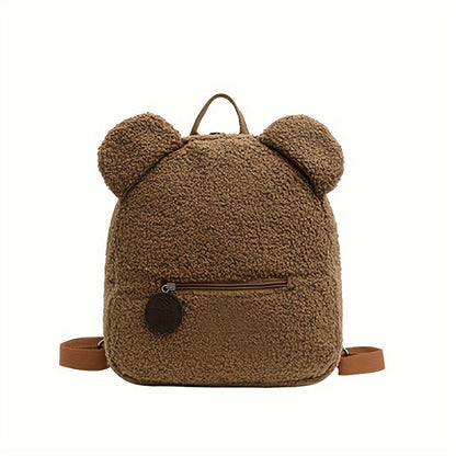 realaiot Fashion Cute Fuzzy Backpack, Kawaii Cartoon Bear Design Backpack For School And Travel (11.02*10.63*5.12) Inch