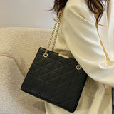 realaiot  Fashion Chain Shoulder Bag, Women's Argyle Pattern Crossbody Bag, Solid Color Handbag & Purse