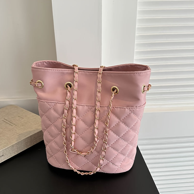 Mini Quilted Bucket Bag, Fashion Shoulder Tote Bag, Women's Trendy Handbag & Purse