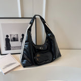 realaiot  Y2K Street Wear Tote Bag, Trendy PU Leather Hobo Bag, Large Capacity Shoulder Bag For Women