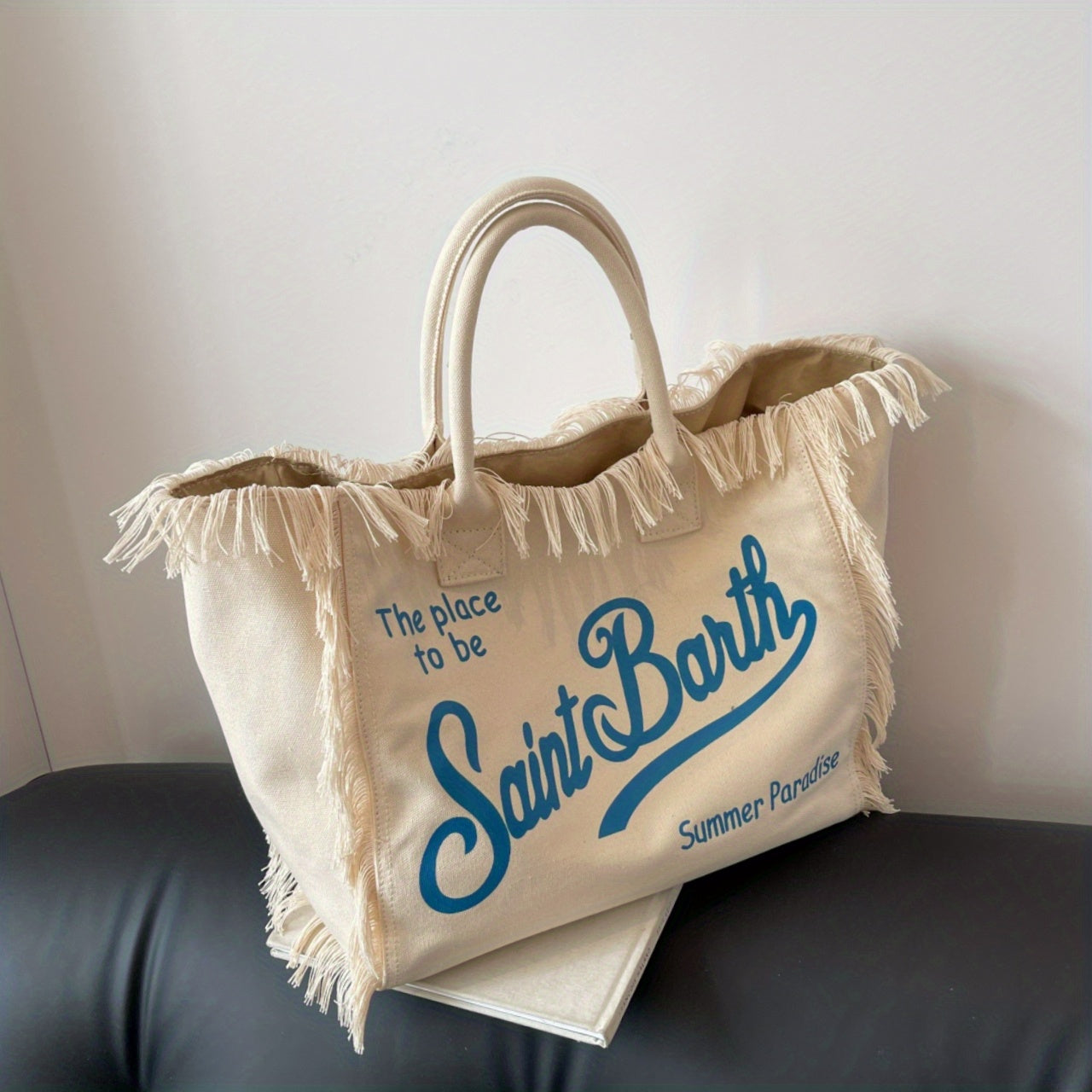 realaiot  Vintage Tassel Fringe Tote Bag, Large Capacity Canvas Hobo Bag, Women's Fashion Handbag & Shoulder Purse For Commute