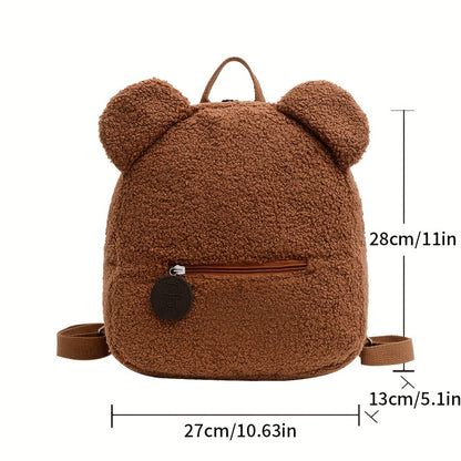 realaiot  Fashion Cute Fuzzy Backpack, Kawaii Cartoon Bear Design Backpack For School And Travel (11.02*10.63*5.12) Inch