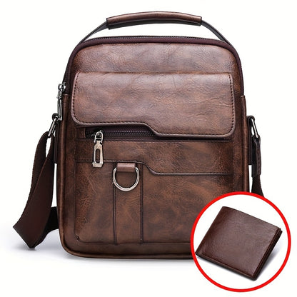 Men's New Fashion Crossbody Bag High-capacity Multi-compartment Single Shoulder Bag Faux Leather Messenger Bag Travel Shoulder Bag Men's Short Leather Wallet