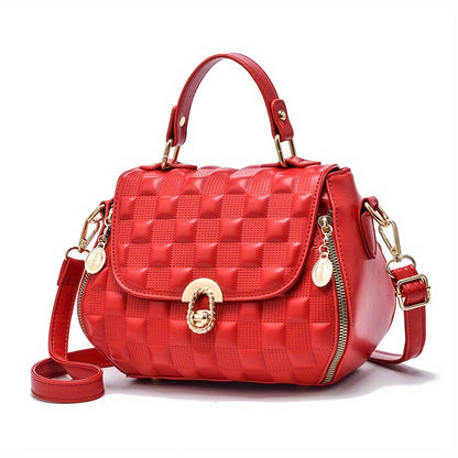 Classic Square Shoulder Bag, Plaid Embossed Satchel Bag, Women's All-Match Crossbody Bag