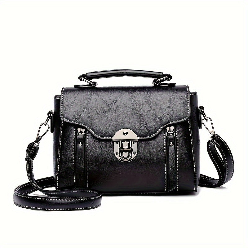 realaiot  Retro Mini Crossbody Bag, Women's Buckle Decor Handbag, Fashion Top Handle Square Purse