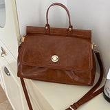realaiot  Vintage Large Capacity Briefcase, Retro Crossbody Bag, Women's Casual Handbag, Shoulder Bag & Purse