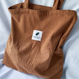 Casual Corduroy Shoulder Bag, Letter Patch Decor Tote Bag, Lightweight Reusable Shopping Bag