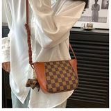 realaiot  Mini Plaid Print Crossbody Bag, Retro Style Bucket Bag For Women, Stylish Zipper Shoulder Purse
