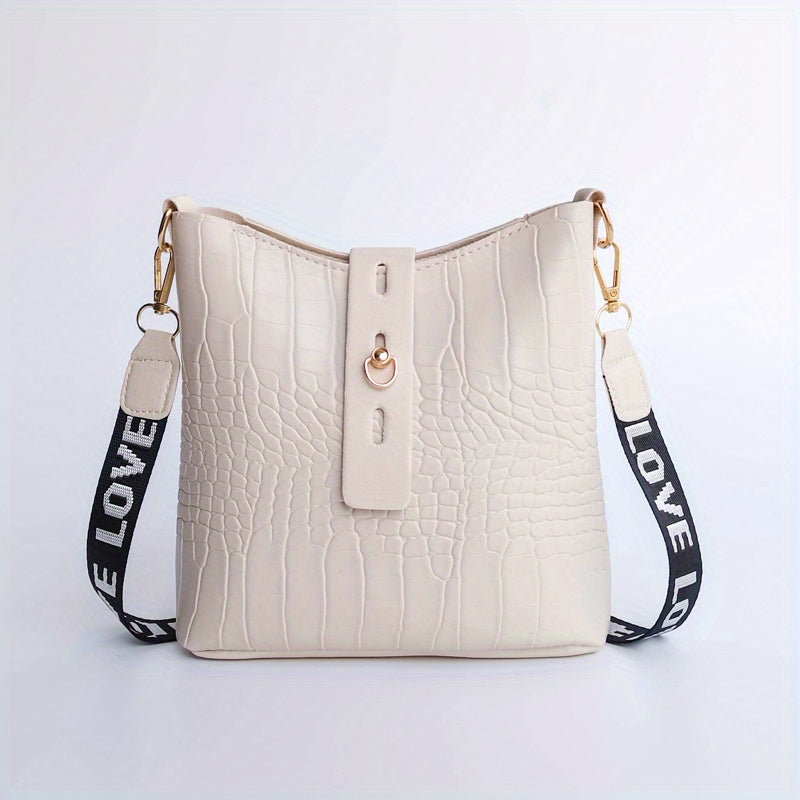 realaiot Mini Crocodile Pattern Crossbody Bag, Small Casual PU Leather Shoulder Bag, Women's Everyday Handbag & Purse