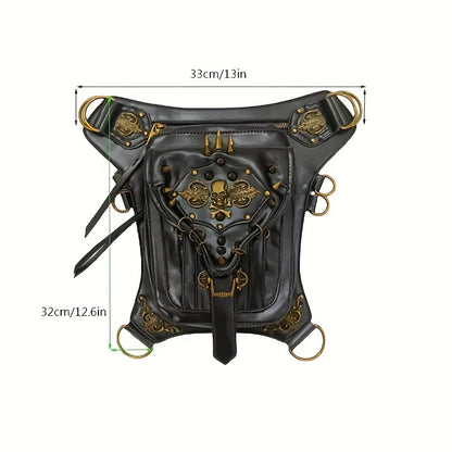 realaiot  Gothic Style Waist Bag, Skull & Studded Decor Crossbody Bag, Steampunk Motorcycle Bag For Outdoor Travel Sport