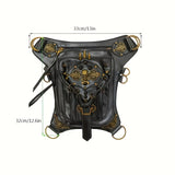 realaiot  Gothic Style Waist Bag, Skull & Studded Decor Crossbody Bag, Steampunk Motorcycle Bag For Outdoor Travel Sport