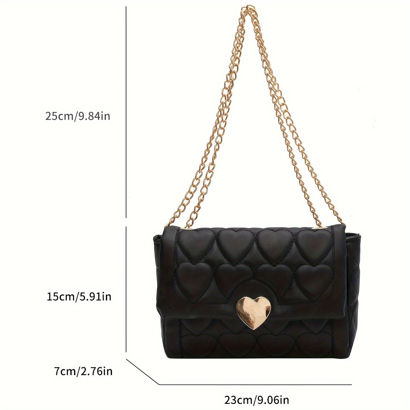 realaiot  Heart Quilted Trendy Shoulder Bag, Solid Color Flap Versatile Underarm Bag, Chain Strap PU Leather Magnet Stylish Crossbody Bag