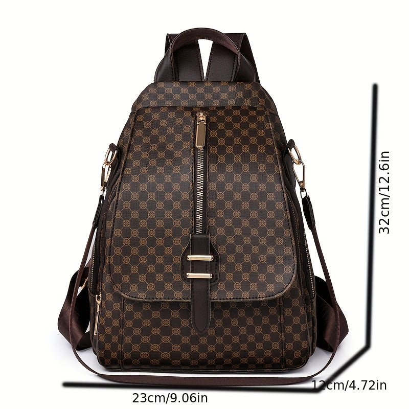 Trendy Geometric Pattern Backpack, Multi-layer Zipper Knapsack, Perfect Daypack For Daily Use