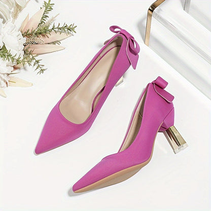 Elegant Bowknot D'Orsay Pumps for Women - Breathable Fabric, Block Heel, Pointed Toe | Versatile All-Season High Heels