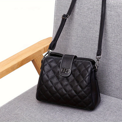 realaiot  Elegant Quilted Crossbody Bag, Fashion PU Shoulder Bag, Women's Casual Handbag & Phone Purse