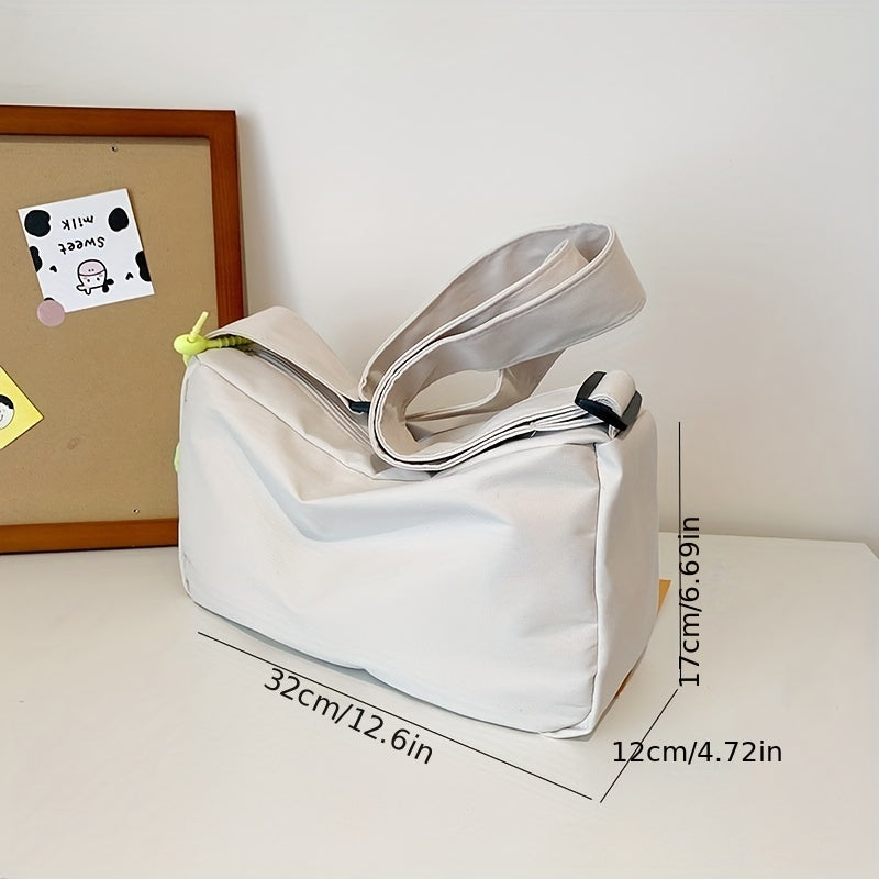 realaiot  Simple Solid Color Crossbody Bag, Large Capacity Hobo Bag, Casual Canvas Shoulder Bag