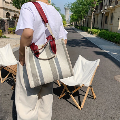 Striped Satchel Crossbody Tote Bag, Fabric Lightweight Messenger Bag, Casual Fashion Versatile Shoulder Bag