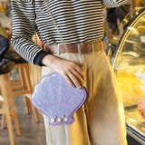 realaiot  Shiny Colorful Shell Crossbody Bag, Fashion Laser Coin Purse, Creative Chain Shoulder Bag For Women