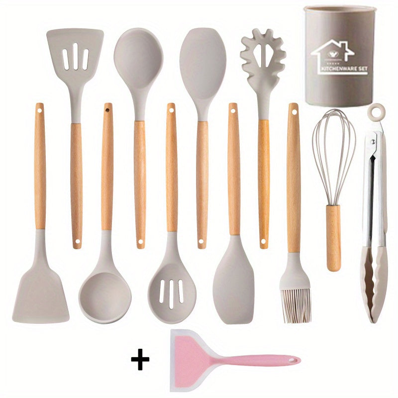 3/13/33pcs Wooden Handle Silicone Kitchenware Silicone Spoon Shovel Kitchen Gadgets Set Kitchen Cooking Tools Back To School Supplies