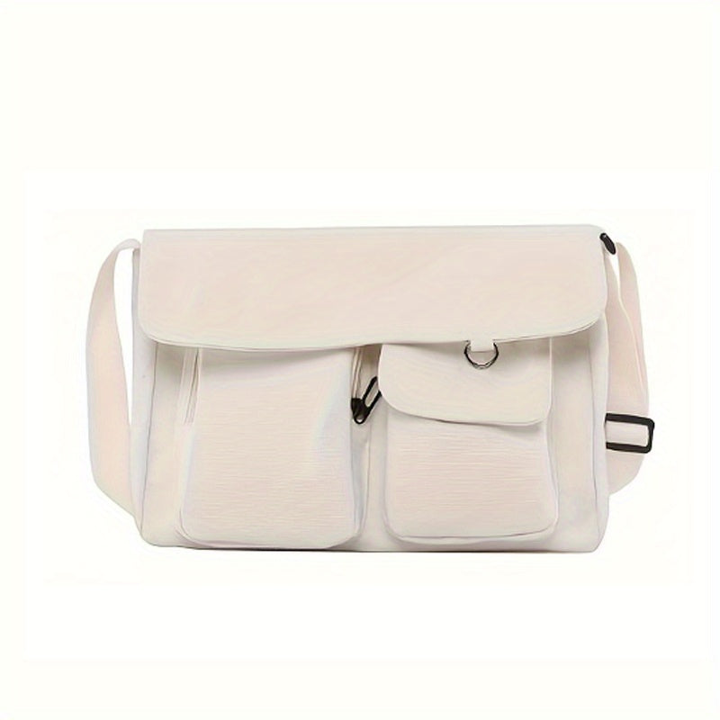 Casual Simple Canvas Bag, Solid Color Messenger Shoulder Bag, All-Match School Bag