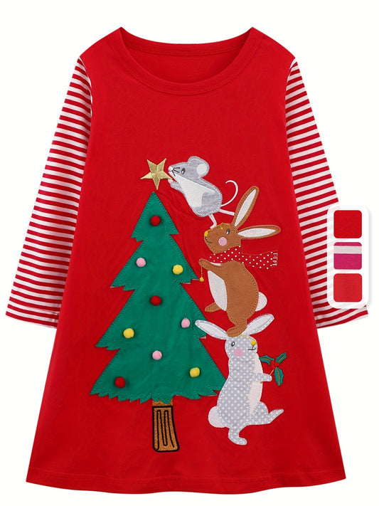 2-8 Years Old Toddler Girls' Comfy Long Sleeve Christmas Playwear Dress for Little Princesses