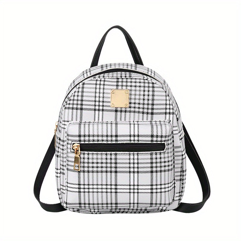 realaiot  1pc New Plaid Stylish Backpack, Multi Functional Casual Plaid Backpack, Trendy Sweet Cross Body Bag, Cute Shoulder Bag, Mobile Phone Bag, Camera Bag, Lipstick Bag (18*6*19.5) Cm